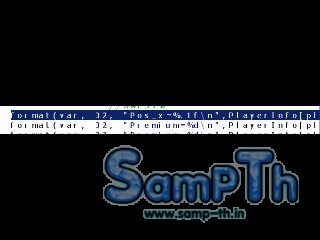 แล้วใส่   format(var, 32, "Premium=%d\n",PlayerInfo[playerid][pPremium]);fwrite(hFile, var);  ...
